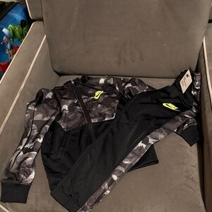 Nike Black & Gray Camo Tracksuit with Neon Yellow Swoosh